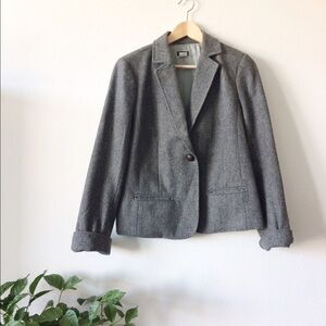 JCrew Grey Wool Blazer, Tiny Herringbone, 8